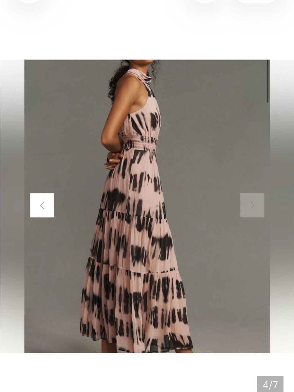 Anthropologie Blush Pink and Black Tie-Dye Tiered Somerset Midi Dress